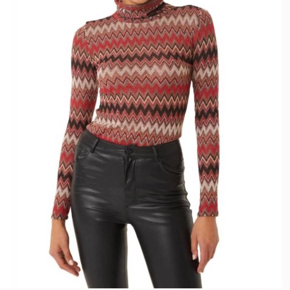 MISA LOS ANGELES nadja turtle neck long sleeve top in winter chevron